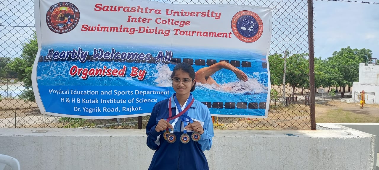 Shruti Dabhi, 2nd Yr BHMS Student, achieved rank in Saurashtra University inter college swimming competition done on 14th Sept 2023. 400 M free style - 1st rank 100 M free style - 2nd rank 100 M back stroke - 2nd rank  50 M free style - 3rd rank